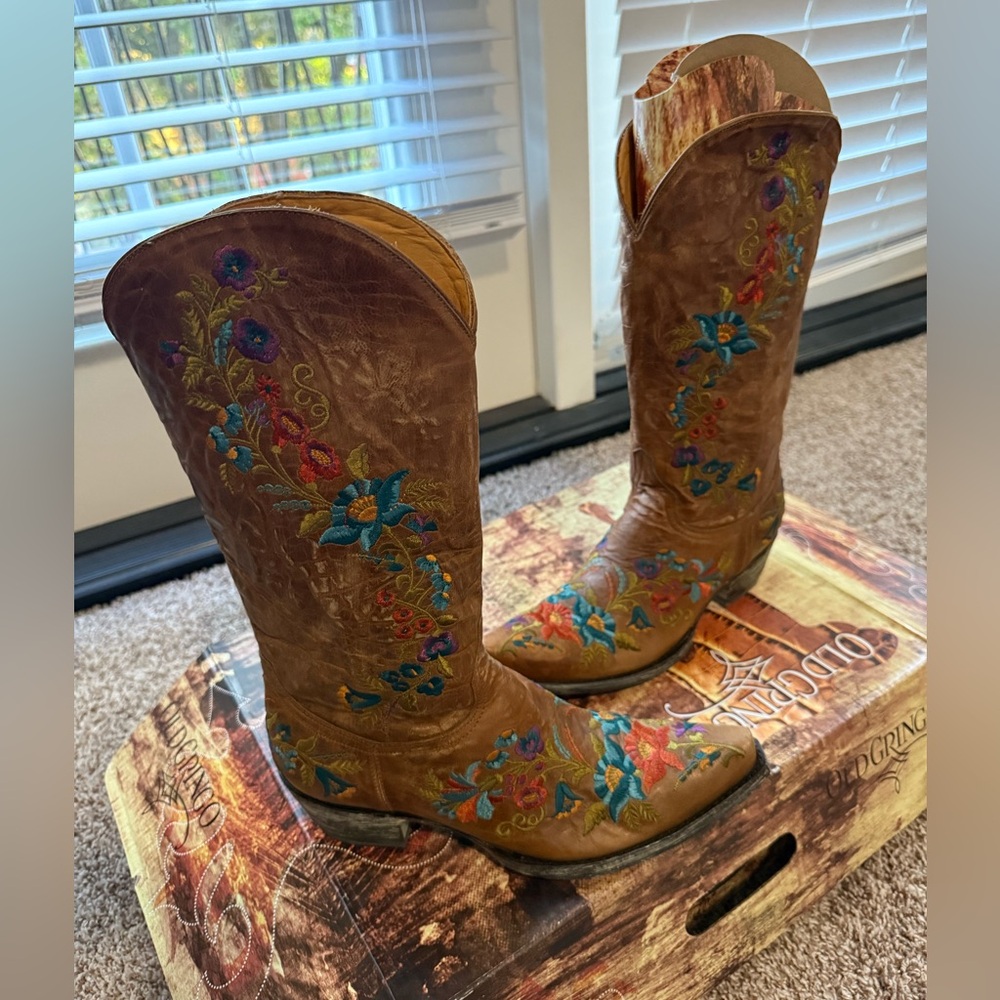 DelGringo Women’s Brown Embroidered Floral Western Boots